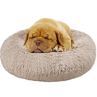 Image of Enjamoy Plush Donut Dog Bed, Calming Round Cat Bed Soft and Fluffy Cuddler Pet Cushion Self Warming Puppy Beds Machine Washable, Brown 60cm