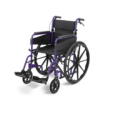 Image of DAYS Escape Lite Wheelchair, Self Propelled Lightweight Aluminium with Folding Frame, Mobility Aid, Comfy and Sturdy, Portable Transit Travel Chair, Removable Footrests, Standard, Purple