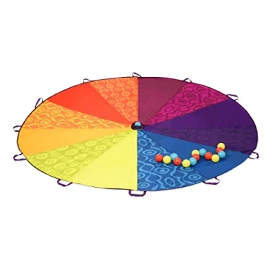 Image of B. toys Parachute for Kids Play with 15 Colorful Balls 12 Handles 244 cm Wind Tent Outdoor Games Rainbow Colors Woo Hue Parachute! 3 Years +