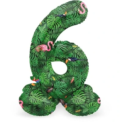 Image of Folat 63946 Standing 6 Jungle Vibe Green 72 cm Birthday Decoration Balloon Number No Helium Required, Standard Size