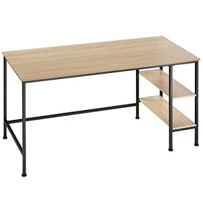 Image of TecTake 800928 desk Computer laptop gaming with lots of storage and space Writing table for home office (Industrial light brown)
