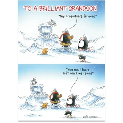 Image of Grandson Humorous Christmas Card from the Eric Penguin Range Hotmail, Frozen Computer for Him