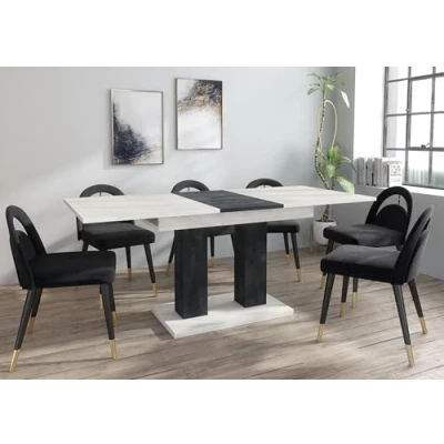 Image of Furneo Modern Dining Table Extendable 140 180cm White Marble &amp; Black Concrete Effect Theo 05