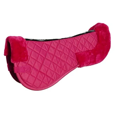 Image of Rhinegold Cotton Horse Riding Saddle Pad Luxury Equestrian with Faux Fur, Trimmed Edges &amp; Girth Replacement Straps. Equipment Numnahs for Horses Ponies