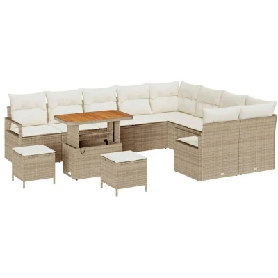 Image of vidaXL 12 Piece Garden Sofa Set with Cushions Beige Poly Rattan Acacia
