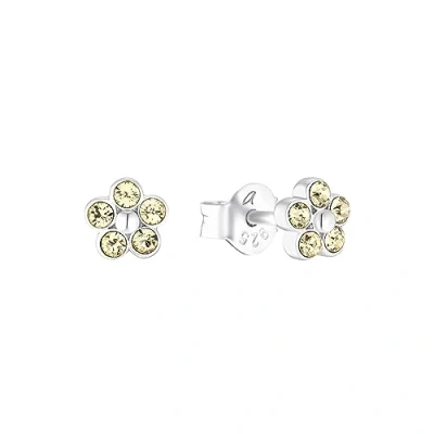 Image of Amor stud earrings 925 sterling silver girls&#039; children&#039;s earrings, with crystal glass, 0.5 cm, silver, flower, comes in jewelry gift box
