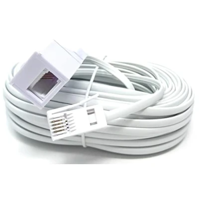 Image of 15m BT Extension Telephone Line Cable 431A, Male to Female Socket, 4 Wire, Flat Lead 50ft