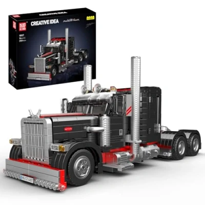 Image of Mould King 10037 Technology American Truck Clamping Blocks, 1797 Pieces Sports Car Model Trailer Assembly Kit, Building Block Construction Vehicle
