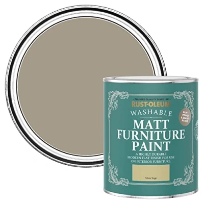Image of Rust Oleum Beige Furniture Paint in Matt Finish Silver Sage 750ml