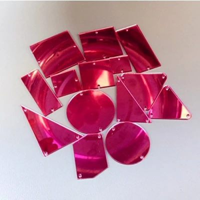 Image of Sew On Acrylic Mirror Diamante Rhinestone Crystal Flat Back Beads with Hole for DIY Wedding Dress Clothing Bags Shoes Decoration Accessory (Rose Red)