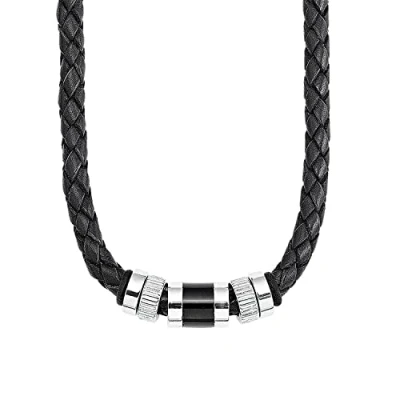 Image of s.Oliver Necklace Stainless Steel Leather Men&#039;s Necklace, 45+3 cm, Silver, Comes in Jewelry Gift Box, 9066681