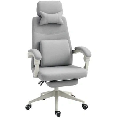 Image of Vinsetto Office Chair, Ergonomic Desk High Back Fabric Work Chair with 160 Reclining Backrest, Retractable Footrest, Neck and Lumbar Pillow for Home Study, Grey