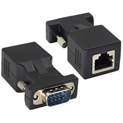 Image of AOTOKK RJ45 to DB9 RS232 Adapter 9 Pin Serial Port Male Female CAT5 CAT6 Ethernet LAN Extend Converter, Network Coupler Extender (2 Pack)