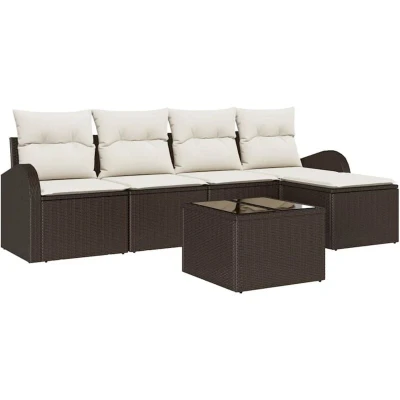 Image of vidaXL 5 Piece Garden Sofa Set with Cushions Grey Poly Rattan