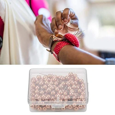 Image of Sewing Pins, 200pcs Pearl Head Straight Pins Quilting for Dressmaking Jewelry Components Flower Decoration(Rose Gold)