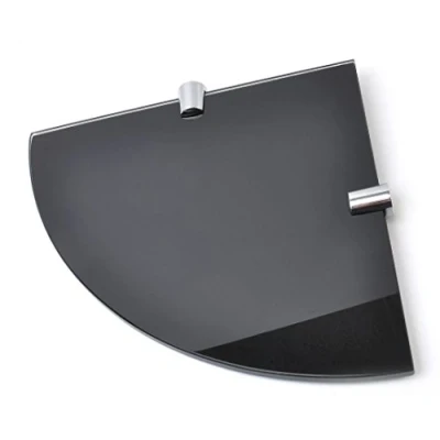 Image of BSM Marketing Black 180mm (7&quot; Approx) 6mm Thickness Toughened Glass Corner Shelves for Bathroom Bedroom Kitchen Office with Chrome Finish Shelf Supports