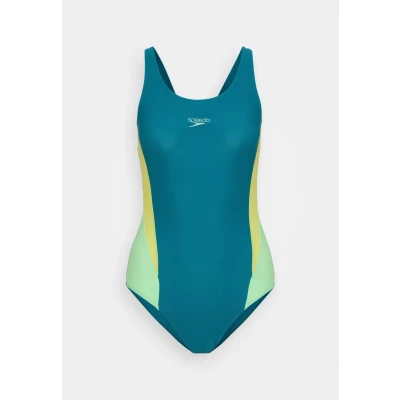 Image of Speedo Women&#039;s Colourblock 2.0 Swimsuit Swimming Costume Green Size 36&quot; Approx UK 12