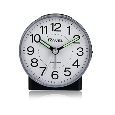Image of Ravel Round Mid Sized Bedside Quartz Alarm Clock RC039.3 Black