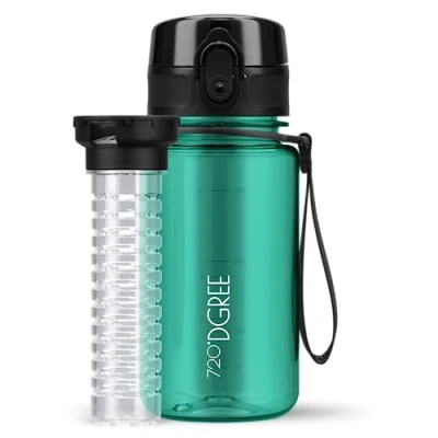 Image of 720DGREE Water Bottle Kids “uberBottle“ 350 ml crystalClear +Fruit Infuser BPA Free Tritan, Leakproof, Reusable Drinking Waterbottle for Children, Kindergarten, School, Sport Travel