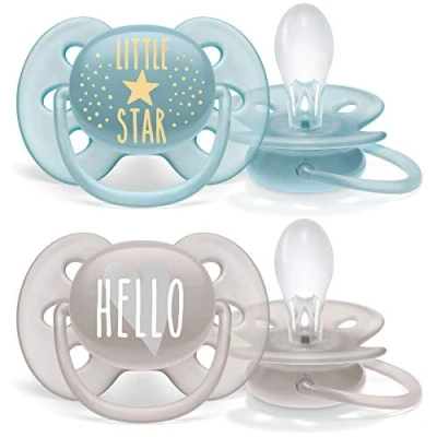 Image of Philips Avent Ultra Soft Pacifier BPA Free for Babies Aged 6 18 Months, Blue/Grey, Pack of 2 (Model SCF223/01)