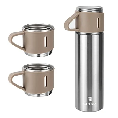 Image of Vacuum Insulated Flask 500ml/16.9oz Stainless Steel Thermo Bottle with Cup for Coffee Water Hot and Cold Drink Flasks.(Brown,Set)