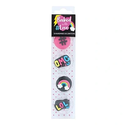 Image of Baked with Love Handmade Edible Sugar Cupcake Decorations, 10 Pieces #LOL Pipings, Multicolour