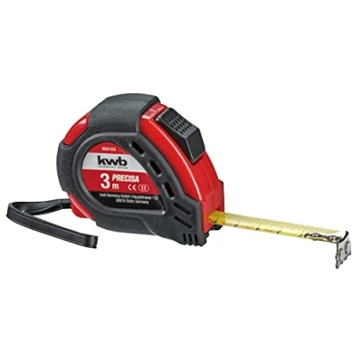 Image of kwb PRECISA Steel Tape Measure, 3m, with Hand Loop, Belt Attachment, Magnet Hook, Measuring for Woodworking, Metalwork, and Drywall