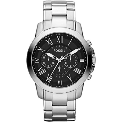 Image of Fossil Watch for Men Grant, Quartz Chronograph Movement, 44 mm Silver Stainless Steel Case with a Strap, FS4736