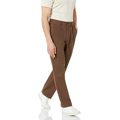 Image of Amazon Essentials Men&#039;s Classic Fit Wrinkle Resistant Pleated Chino Trouser (Available in Big &amp; Tall), Brown, 34W / 30L