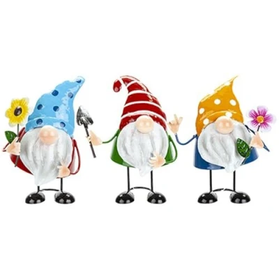 Image of Gonk Metal Garden Ornament, 18.5 x 11.5 11 cm. (1 Pc.) 3 Assorted Vibrant Gnomes, Perfect for Pathways &amp; Outdoor Decor
