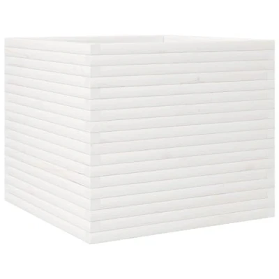 Image of vidaXL Garden Planter White Square Outdoor Flower Pot, 80x80x68.5cm, Solid Pine Wood for Patio, Deck,