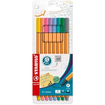 Image of Fineliner STABILO point 88 Pack of 8 Assorted Pastel Shades