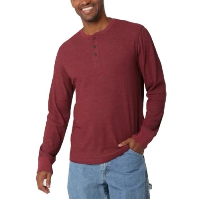 Image of Wrangler Authentics Mens Long Sleeve Waffle Henley, Cabernet, L