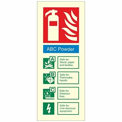 Image of ABC Powder Fire ID Sign 80mm x 200mm (1 Photoluminescent Rigid Plastic Sign)