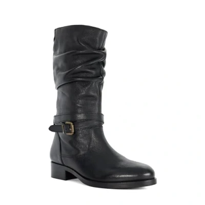 Image of Dune Ladies TASA Leather Mid Calf Boots Size UK 8 Flat Heel Knee High Black