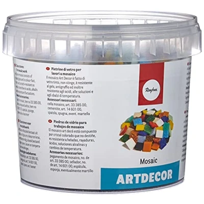 Image of RAYHER Mosaic Tiles Bucket for Arts and Crafts, Glass, Multi Colour, 1x1 cm, 1 kg, 1300 Piece
