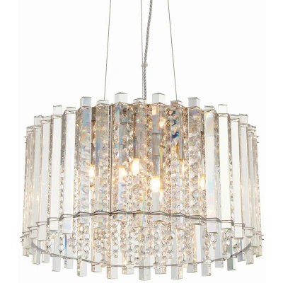Image of Hanna Pendant Clear Crystal (K5) Glass &amp; Chrome Effect Plate 5 Light Dimmable IP20 G9