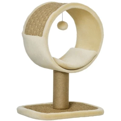 Image of PawHut 56cm Cat Tree for Indoor Cats w/Scratching Post, Tunnel, Toy Ball Beige