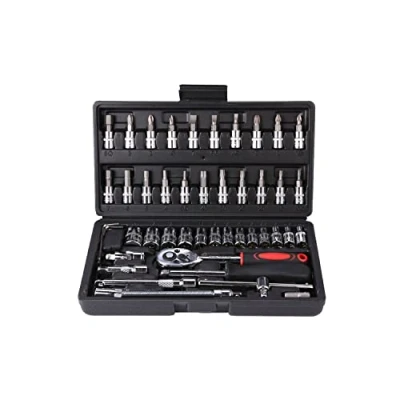 Image of Hniuyun 46 Pieces 1/4 inch Drive Socket Ratchet Tool Set, with Bit Set Metric and Extension Bar for Auto Repairing Household, Storage Case