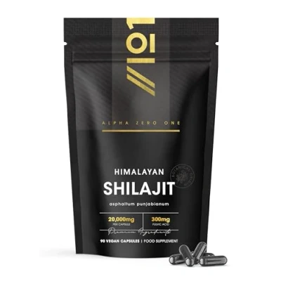 Image of Himilayan Shilajit Capsules 20,000mg 60% Fulvic Acid 90 Vegan High Strength Resin Supplement (3 Months Supply) Resealable and Recyclable Pouch by Alpha01