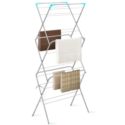Image of ZENO Clothes Airer Dryer 3 Tier Laundry Horse for Outdoor &amp; Indoor Use Steel Drying Rack with Non Slip Feet Flat Foldable Space Saving