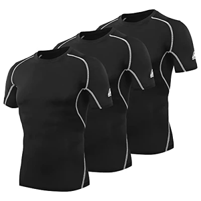 Image of AMZSPORT Men&#039;s Compression Shirt Short Sleeve Functional Quick Drying Fitness Top Black Medium