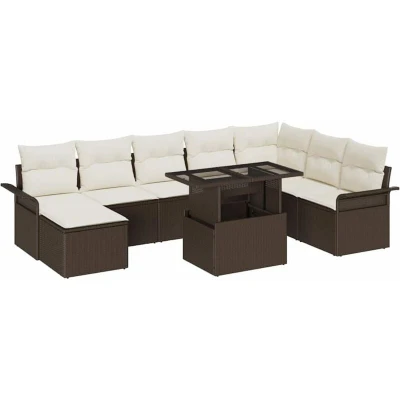 Image of vidaXL 9 Piece Garden Sofa Set with Cushions Brown Poly Rattan