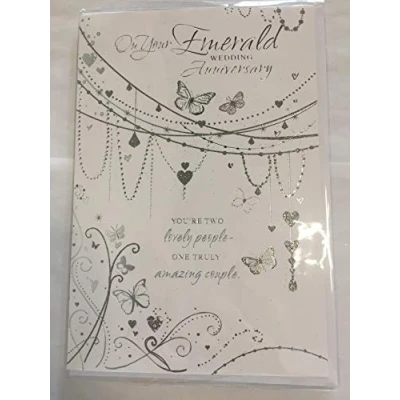 Image of On Your Emerald 55th Wedding Anniversary Card White/Silver Butterflies/Words Glitter/Foil Detail(SE27368)