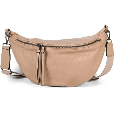 Image of styleBREAKER Women&#039;s Half Moon Crossbody shoulder Bag, detachable adjustable strap, Solid colored handbag 02012386, Colour:Mud