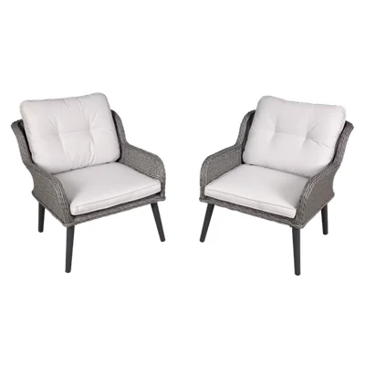 Image of Dellonda Buxton Rattan Wicker Outdoor Lounge Chairs with Cushion, Grey DG79