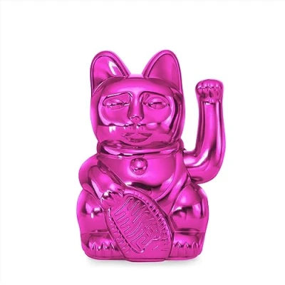 Image of DONKEY Lucky Cat Cosmic Edition Venus Shiny Pink Waving Cat, Maneki Neko, 15 cm, in Gift Box (Shiny Pink)