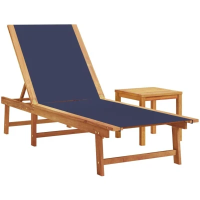 Image of vidaXL Sun Lounger with Table Blue Solid Wood Acacia and Textilene
