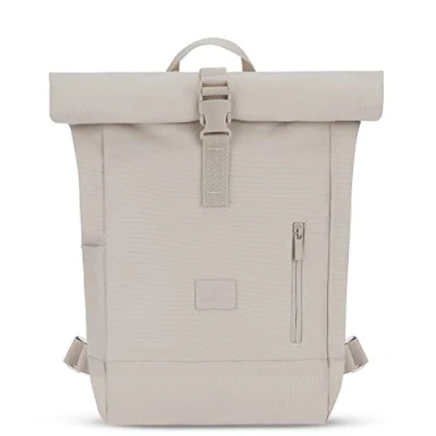 Image of Johnny Urban Backpack Womens &amp; Mens Beige Robin Small Roll Top Rucksack with 12&quot; Laptop Compartment Back Casual Daypack Bag for Uni Office Work Water repellant