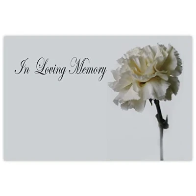 Image of celloexpress In Loving Memory (White Carnation) Flower Message Cards 90mm x 125mm Bereavement Florist Card Sympathy Condolences Notes (Pack of 6)